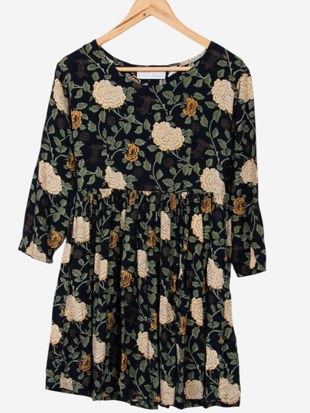 vintage 90s black floral babydoll dress size small